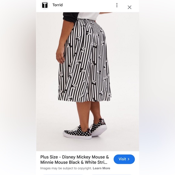 Disney Mickey & Minnie Black & White Stripe Challis Midi Skirt (Plus Size/NWT) - Picture 6 of 7